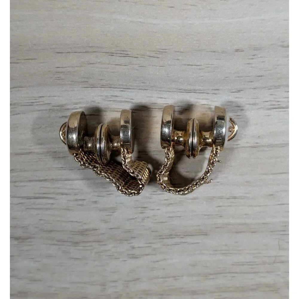 Vintage Swank Gold Tone Mesh Chain Double Sided Cufflinks